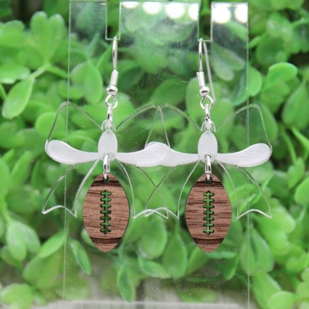 Chic Wooden Football Earrings with Silver Hooks